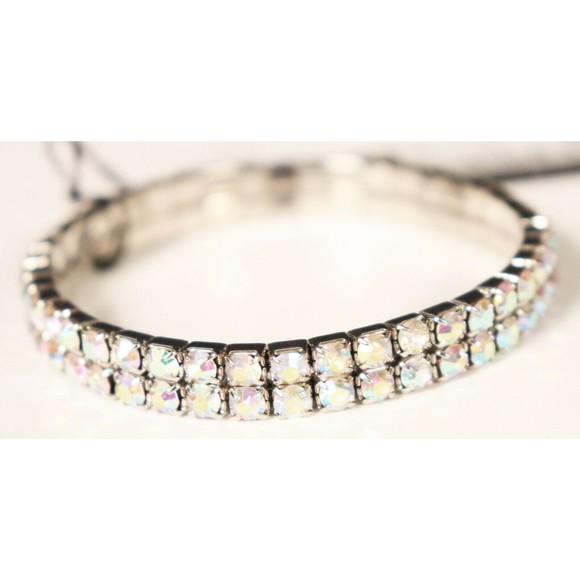 Charming Charlie RSVP Shimmering Rhinestone Stretch Bracelet Silver Tone New - Picture 6 of 6